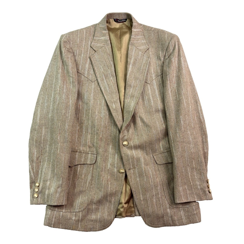 vtg Larry Mahan 44L Silk Linen Tan Stripe Western Blazer Jacket Sport Coat USA